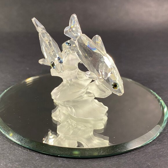 Swarovski beautiful Crystal 3 south sea Fishes , display mirror Retired- No Box - Picture 1 of 9